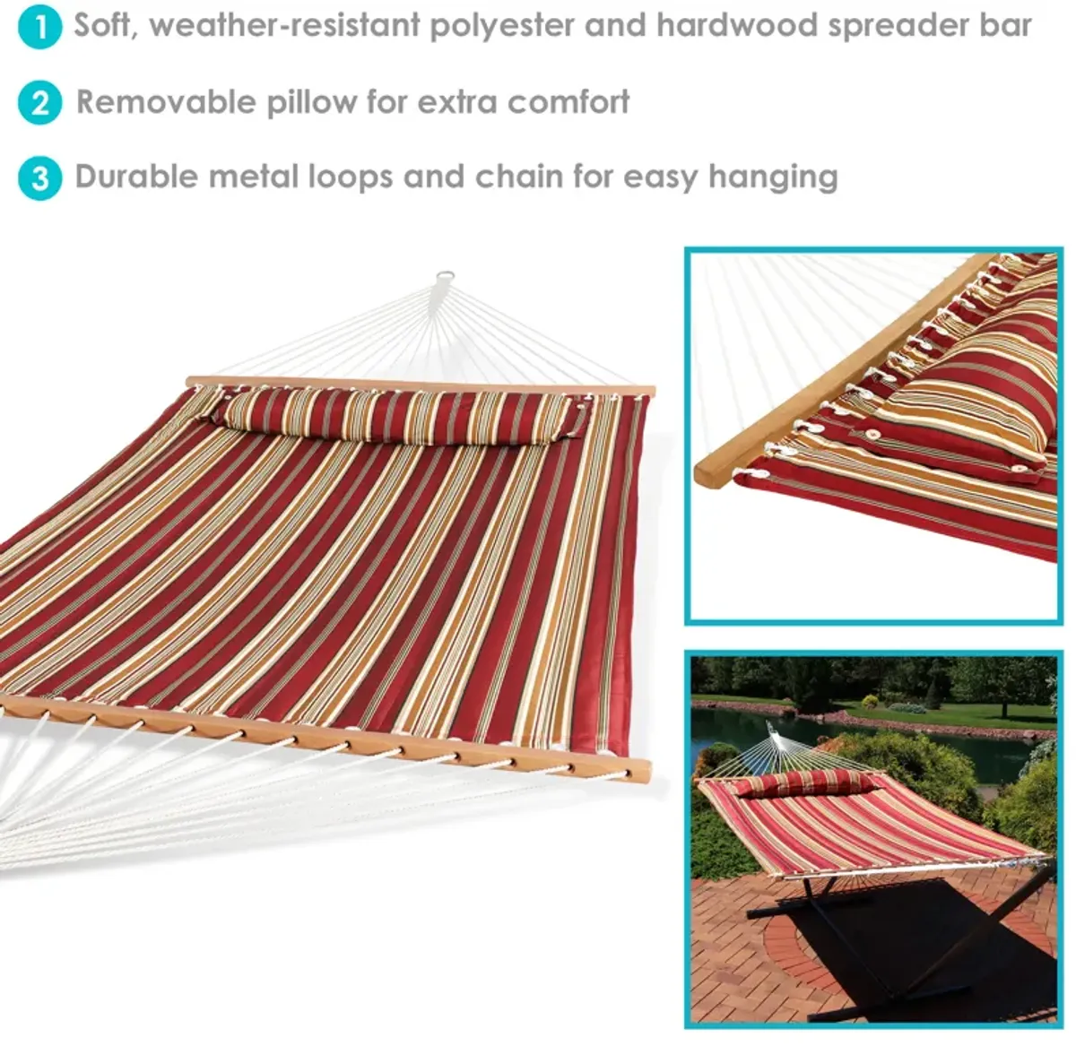 Sunnydaze Large Quilted Hammock with Spreader Bars and Pillow