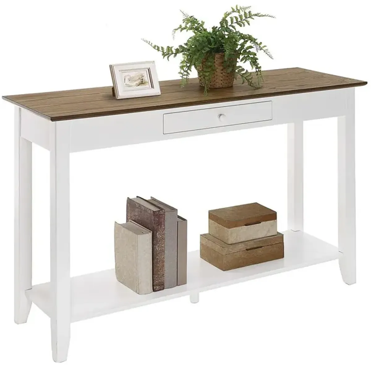 Convenience Concepts American Heritage 1 Drawer Console Table with Shelf, Driftwood/White