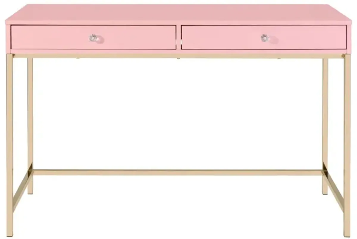 Ottey Writing Desk, Pink High Gloss & Gold Finish 93545