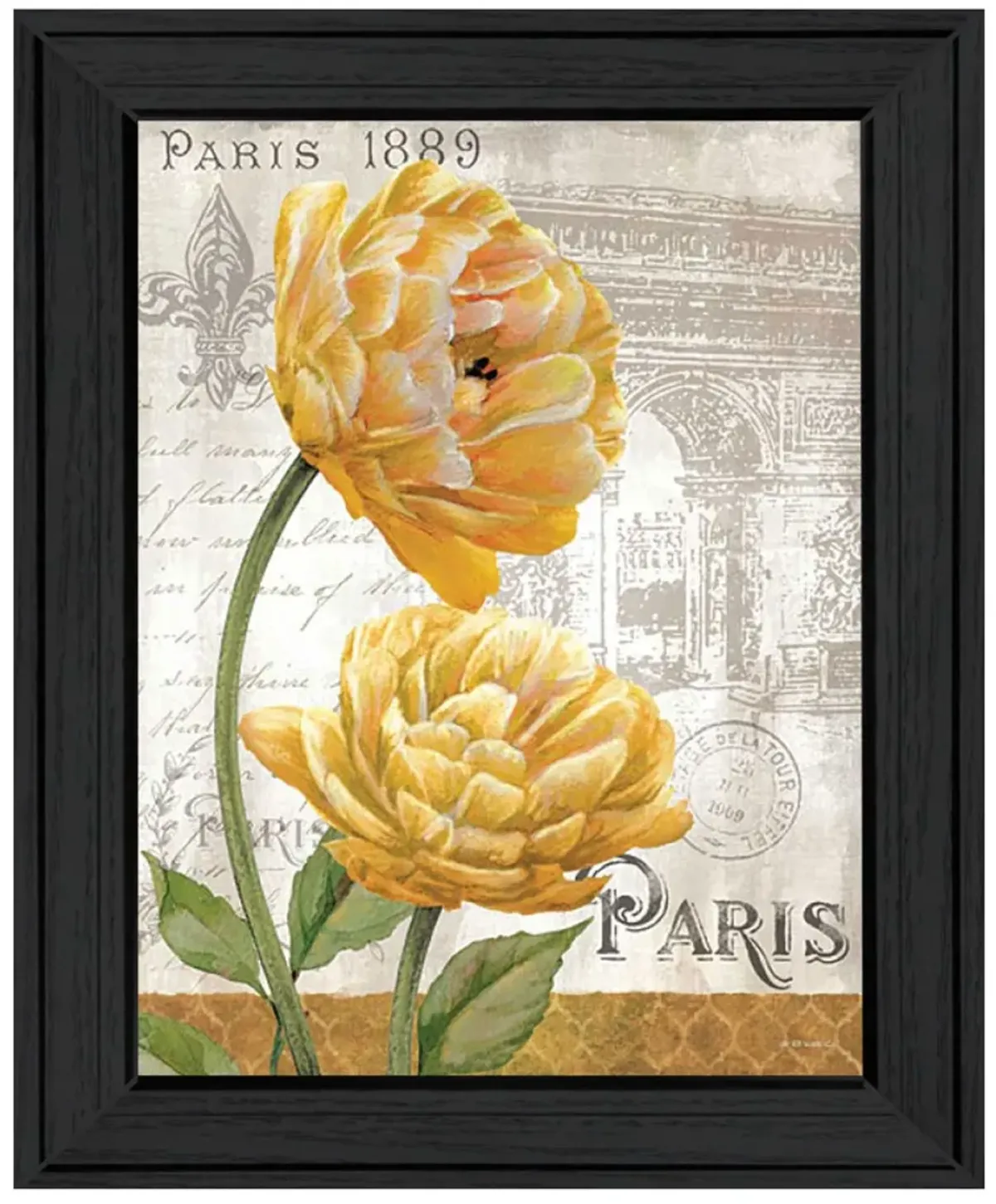 Golden Flowers Black Framed Print Wall Art