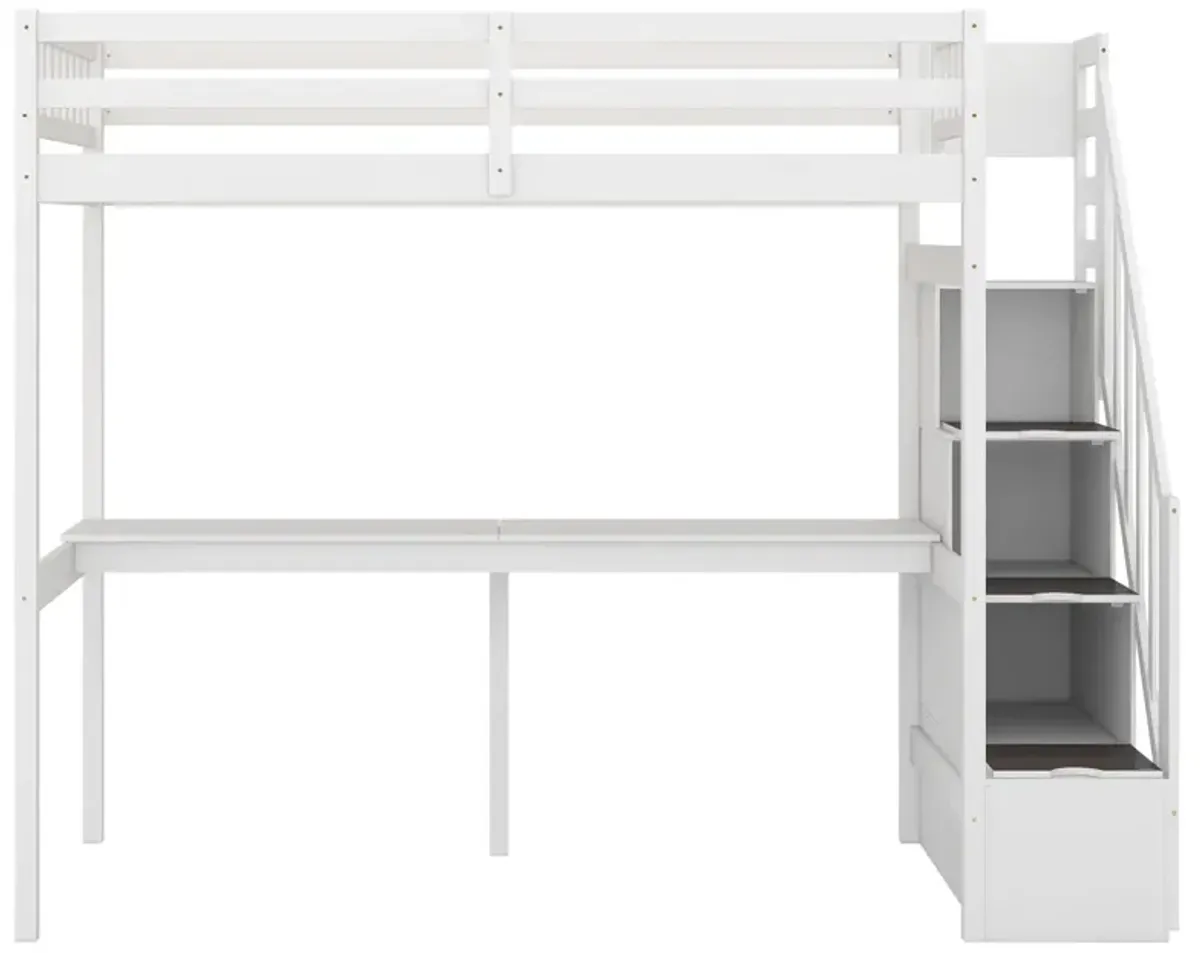 Twin Size Loft Bed With Storage Staircase And Built-In Desk