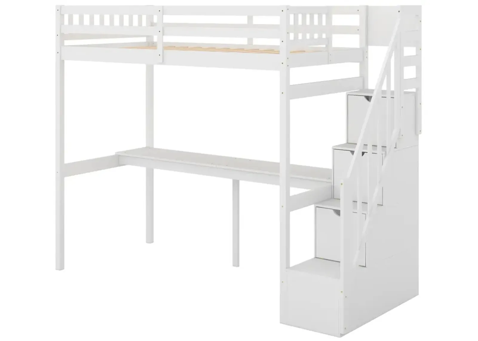 Twin Size Loft Bed With Storage Staircase And Built-In Desk