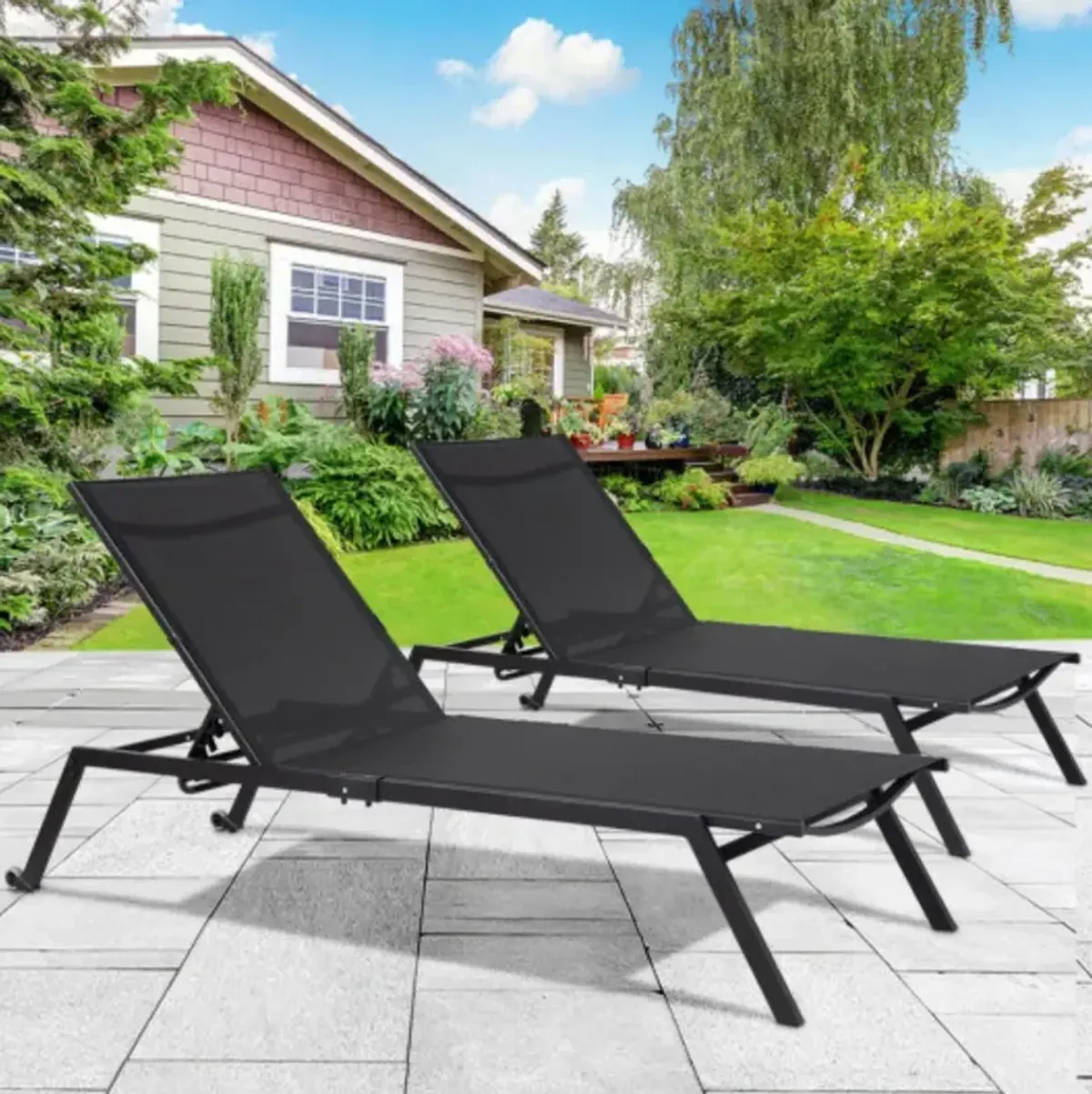 Outdoor Patio Height Adjustable Sling Armless Lounge Chaise