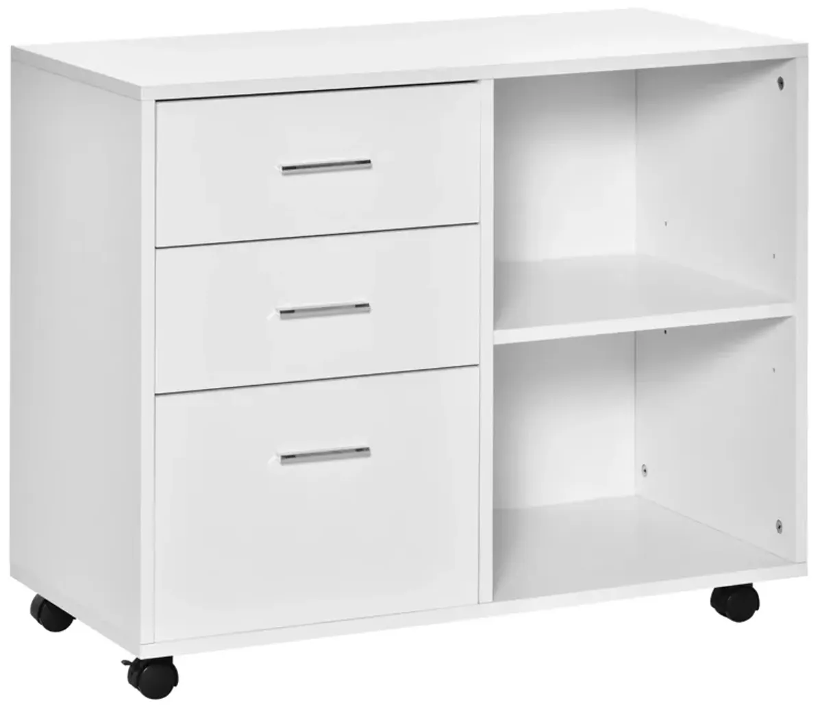 White Printer Organizer: Mobile Stand with Lateral File Cabinet