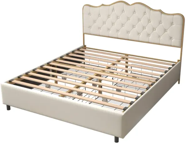 Metal Frame Storage Bed with Elegant Backrest