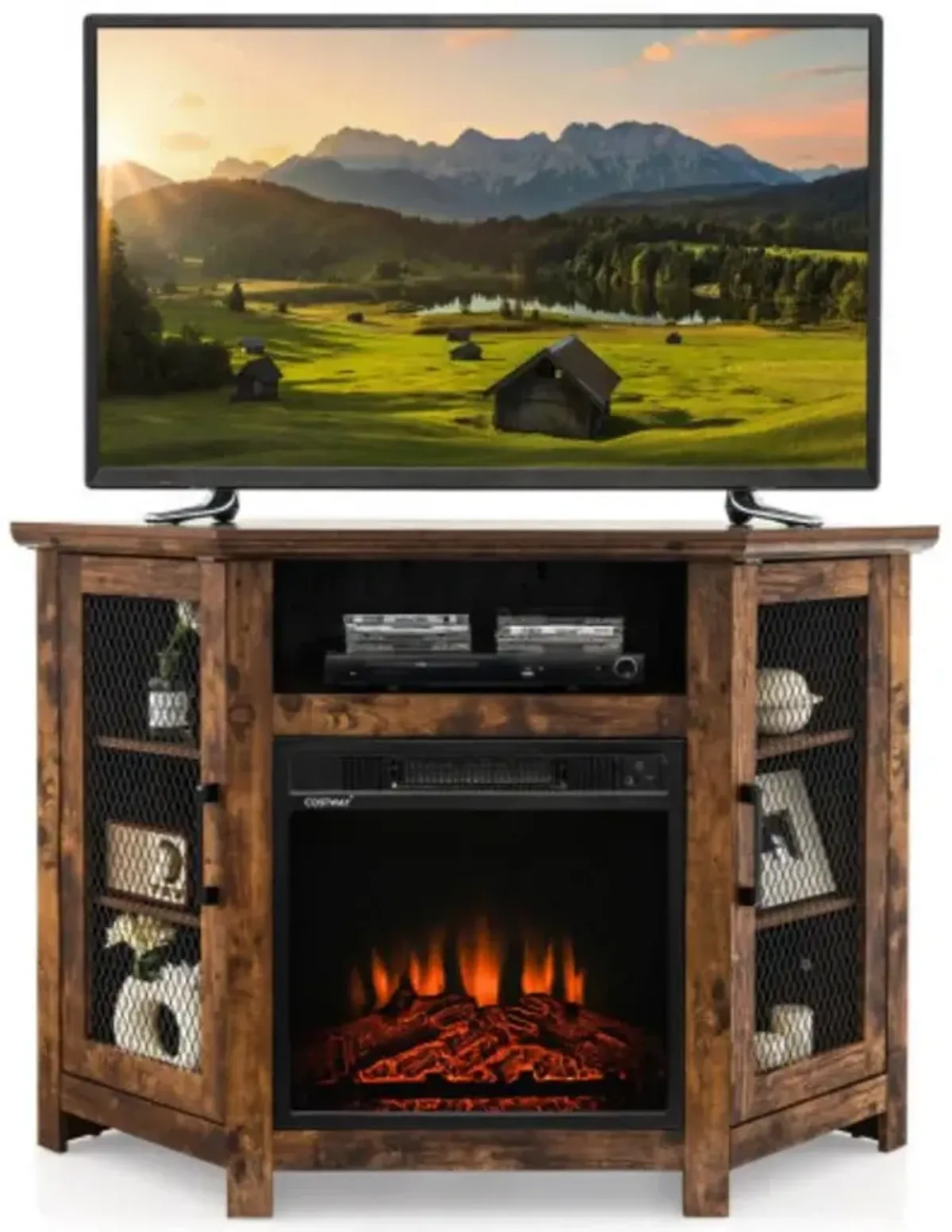 Corner TV Stand with 18 Inch Electric Fireplace for TVs up to 50 Inch