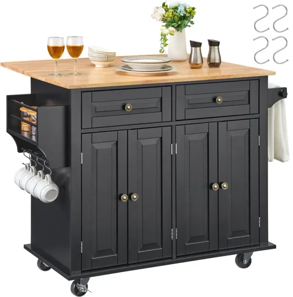 Kitchen Island Cart Rolling Storage Cabinet on Wheel with Drawer & Shelves
