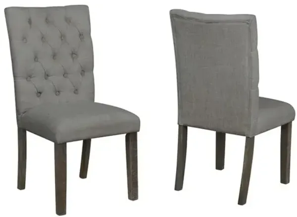 Best Quality Furniture Classic Upholstered Side Chair Tufted In Linen Fabric, Set Of 2, Dark Grey