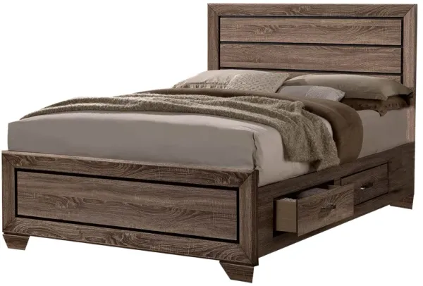 Wooden Eastern King Size Bed with Storage Drawers, Taupe Brown-Benzara