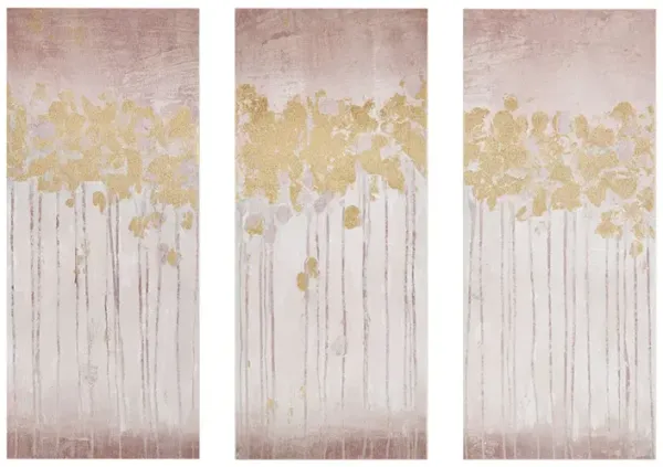 Gracie Mills Frederic Gold Foil Abstract 3-piece Canvas Wall Art Set