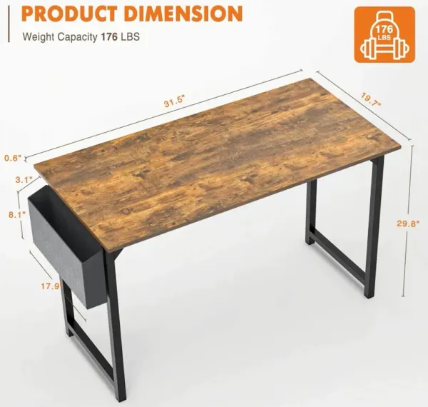 Streamdale Modern Wooden Office Desk with Storage, 31", Brown