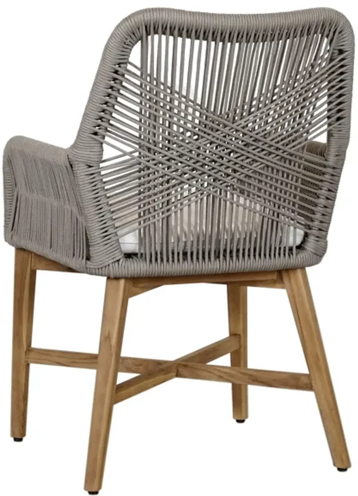 Navi 25 Inch Outdoor Dining Chair, Woven Rope, Ash Gray, Brown Teak Wood - Benzara