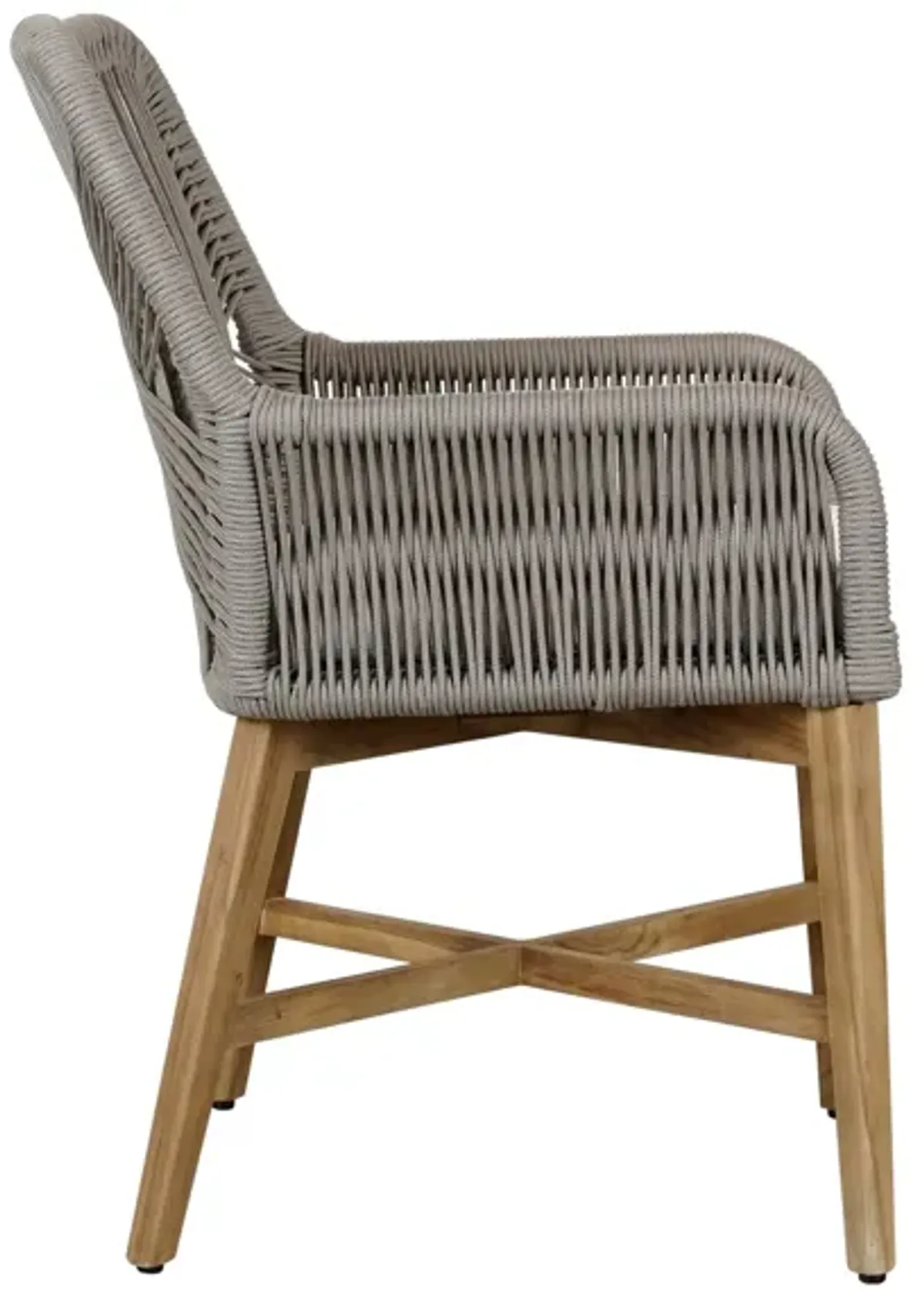 Navi 25 Inch Outdoor Dining Chair, Woven Rope, Ash Gray, Brown Teak Wood - Benzara