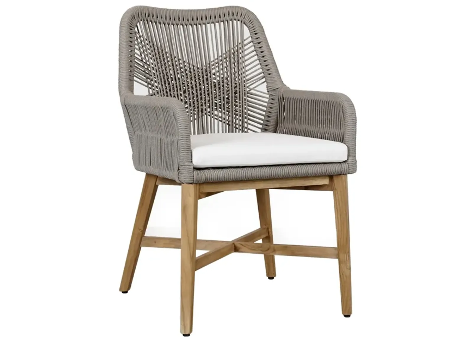 Navi 25 Inch Outdoor Dining Chair, Woven Rope, Ash Gray, Brown Teak Wood - Benzara