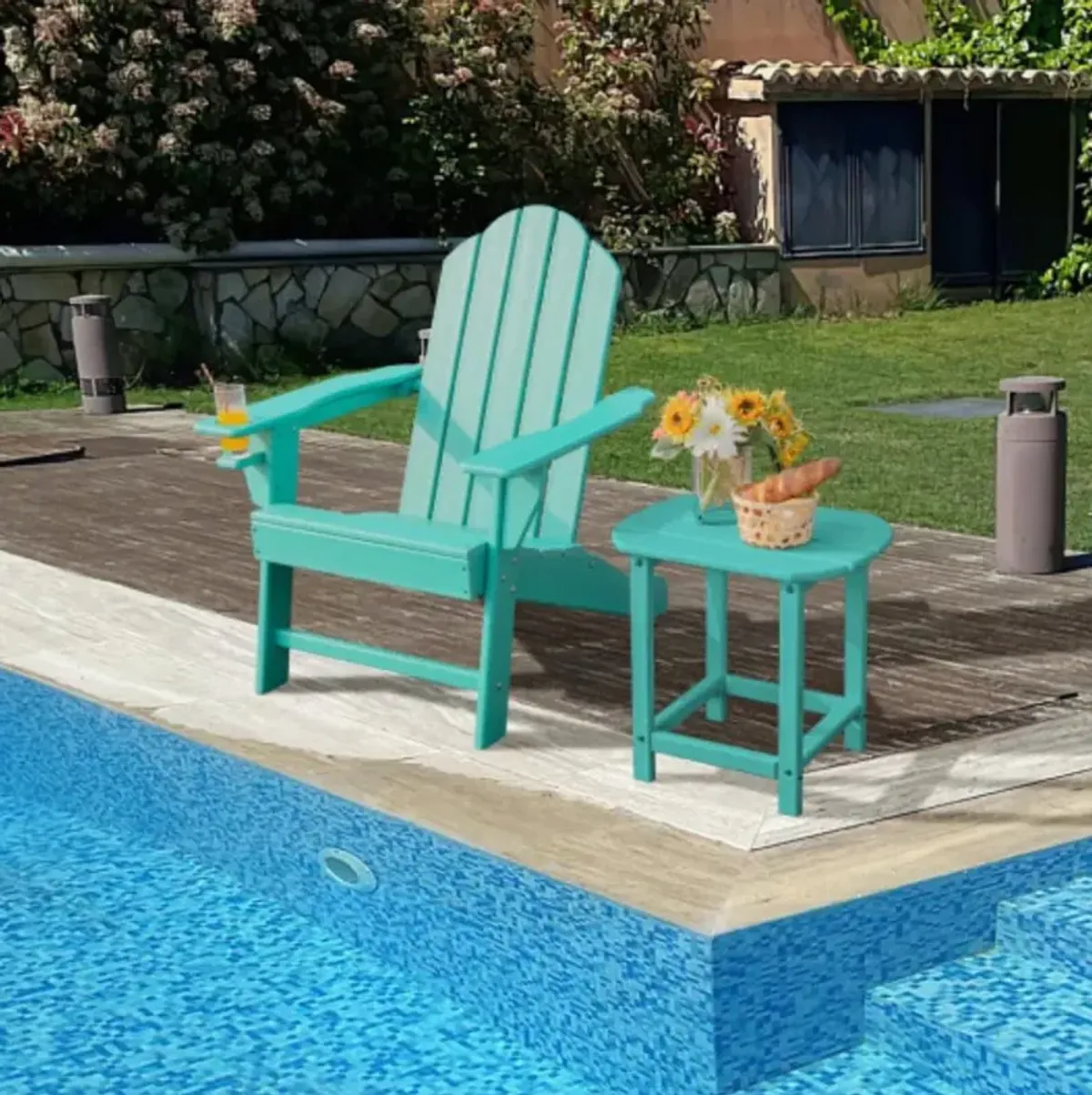 Outdoor Adirondack Chair with Built-in Cup Holder for Backyard Porch