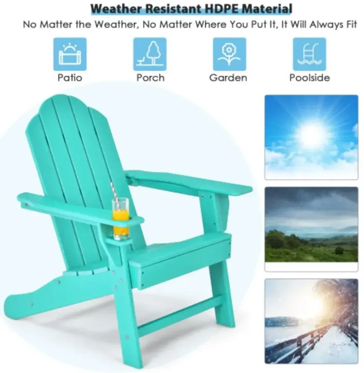 Outdoor Adirondack Chair with Built-in Cup Holder for Backyard Porch