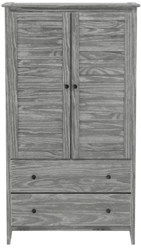 Hivvago FarmHome Louvered Distressed Grey Solid Pine Armoire