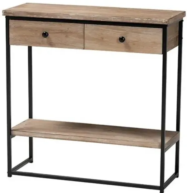 Industrial Natural Brown Finished Wood and Black Metal 2-Drawer Console Table