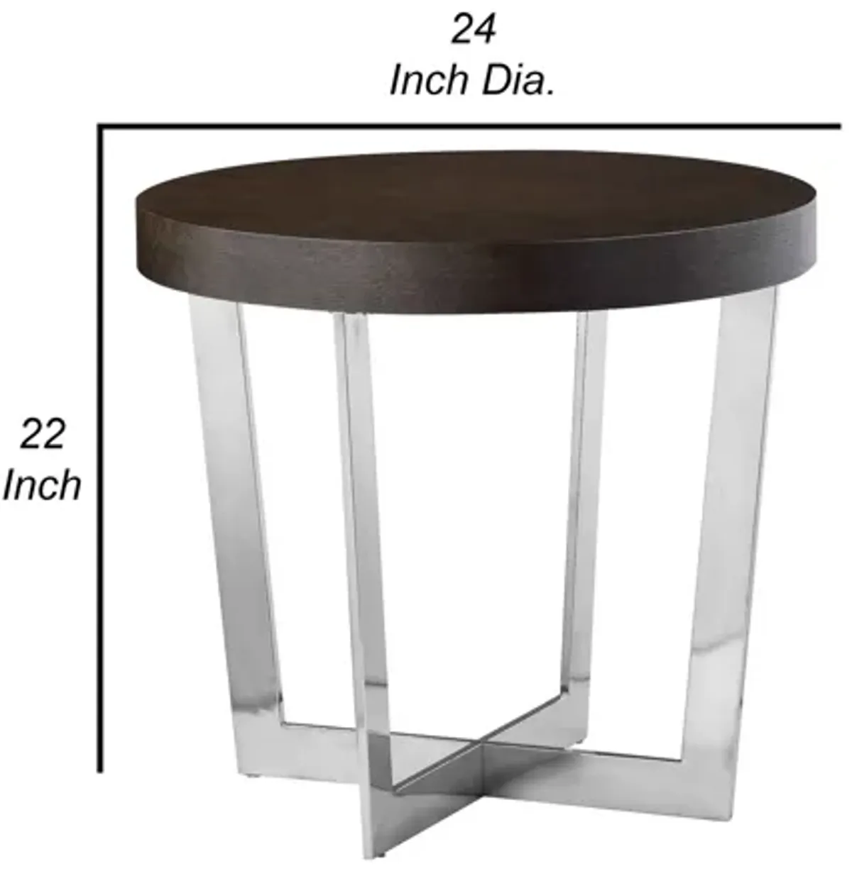 Tini 24 Inch Side End Table, Round Shaped Top, Metal Frame, Espresso Brown - Benzara