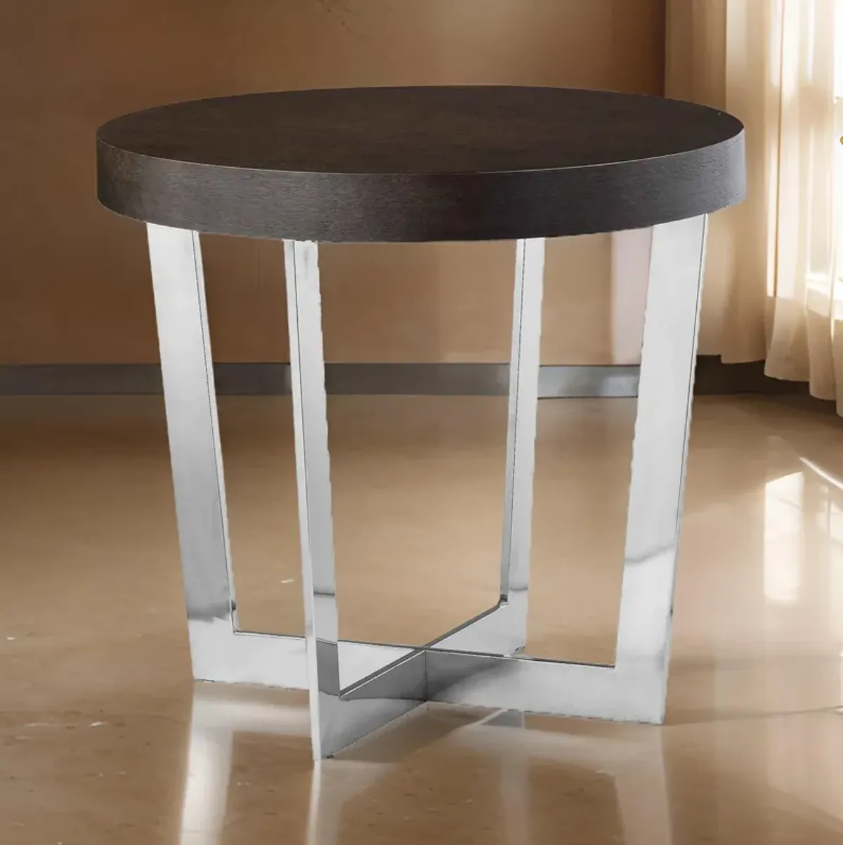 Tini 24 Inch Side End Table, Round Shaped Top, Metal Frame, Espresso Brown - Benzara