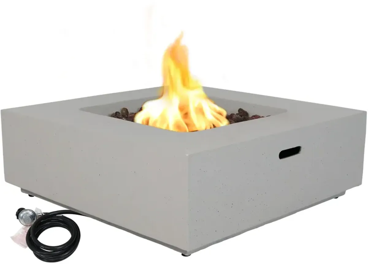 Sunnydaze 34 in Contempo Square Concrete Propane Gas Fire Pit with Cover