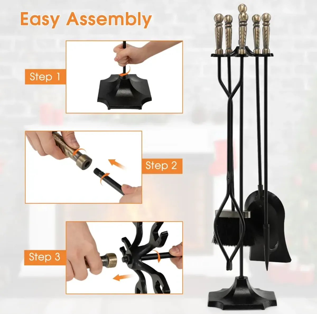 31 inch 5 Pieces Metal Fireplace Tool Set with Stand