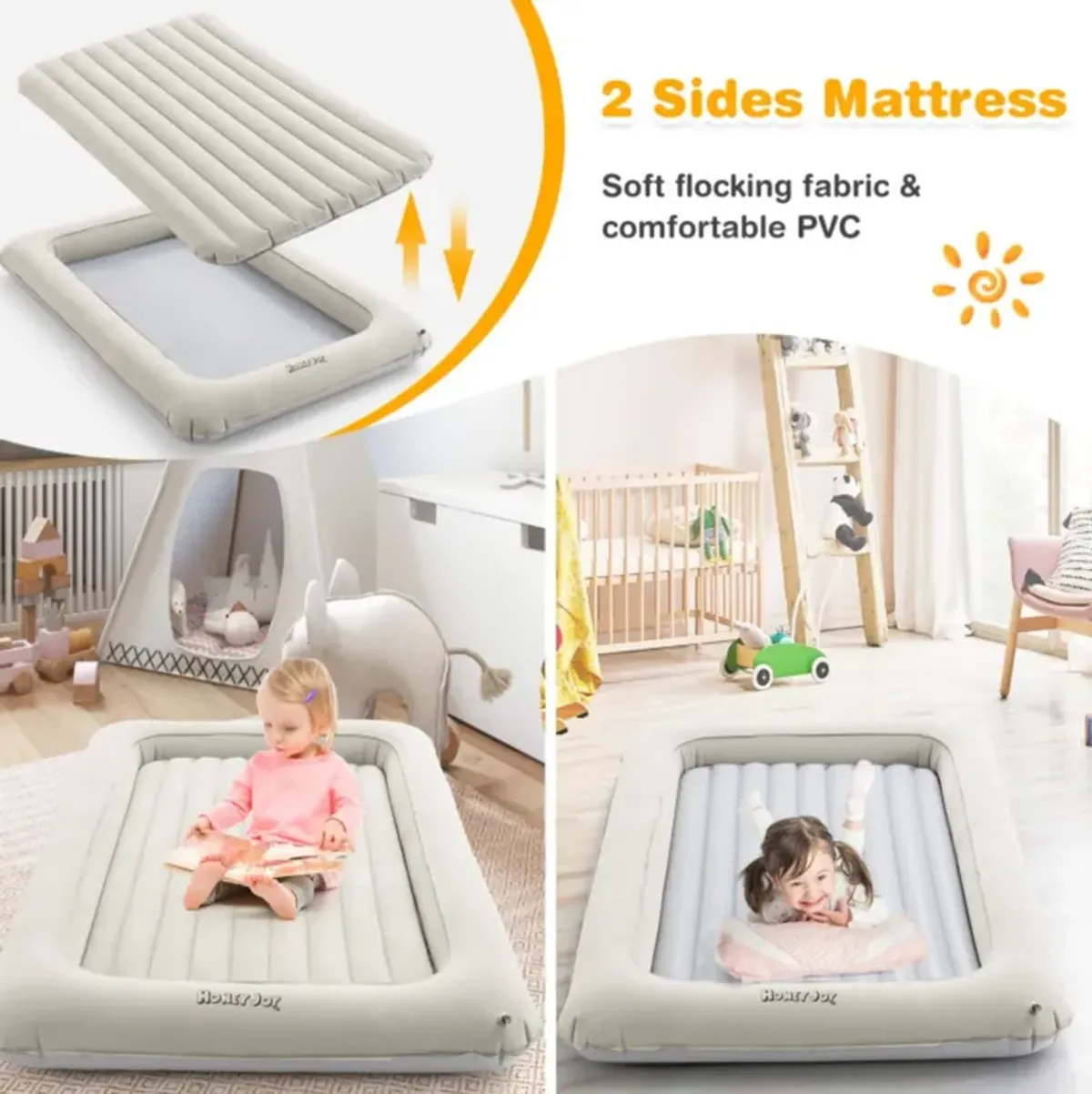 Hivvago 2-in-1 Multi-Purpose Inflatable Toddler Travel Bed Air Mattress Set with Electric Pump