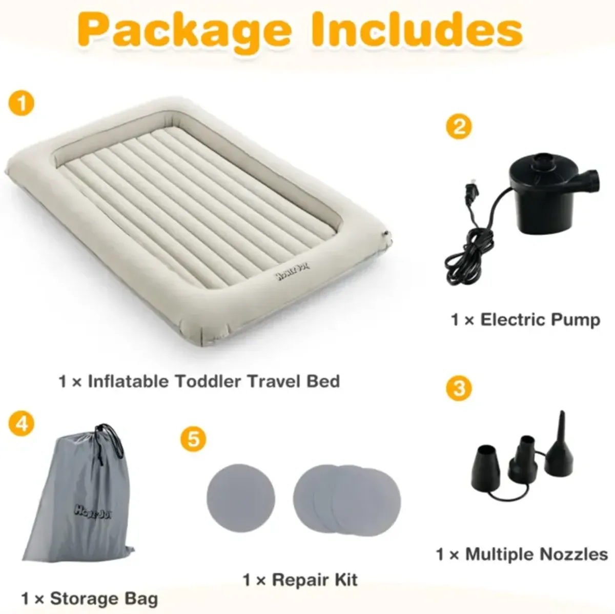 Hivvago 2-in-1 Multi-Purpose Inflatable Toddler Travel Bed Air Mattress Set with Electric Pump