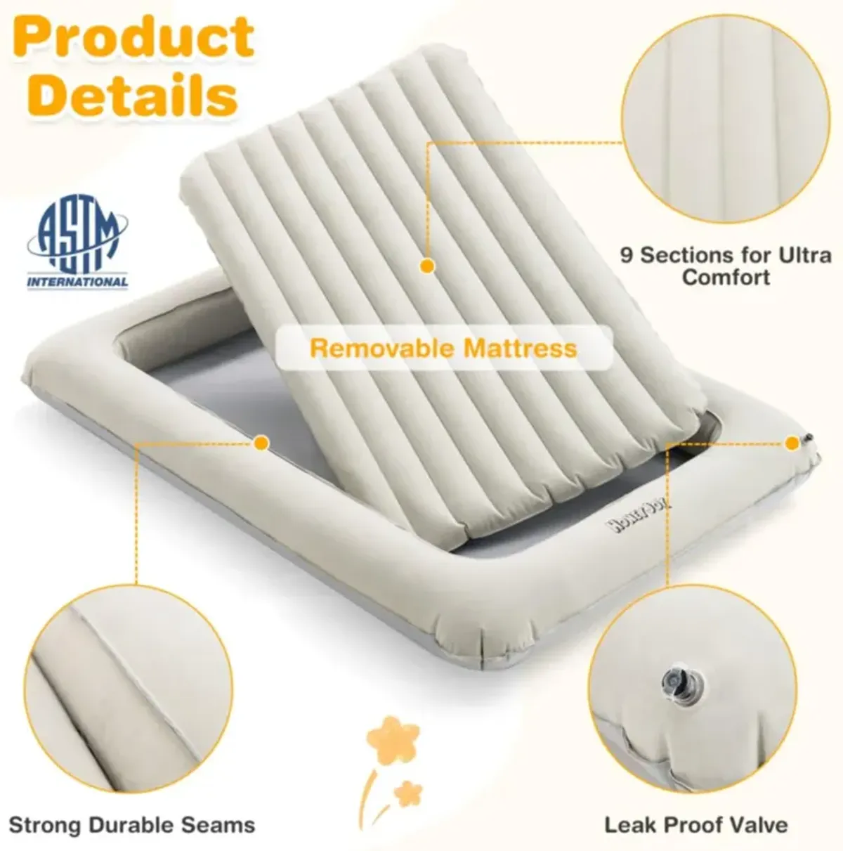 Hivvago 2-in-1 Multi-Purpose Inflatable Toddler Travel Bed Air Mattress Set with Electric Pump