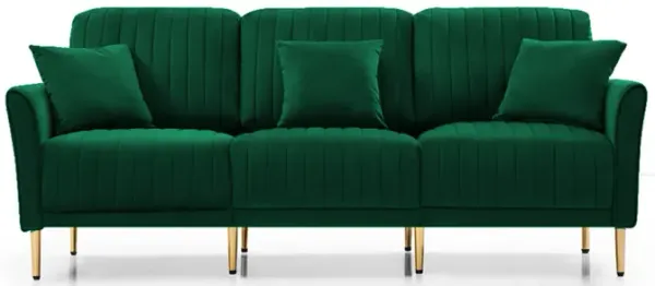 Living Room Furniture Upholstered Couch Sofa with Reversible Cushions for Home or Office 3-Seat Green Velvet
