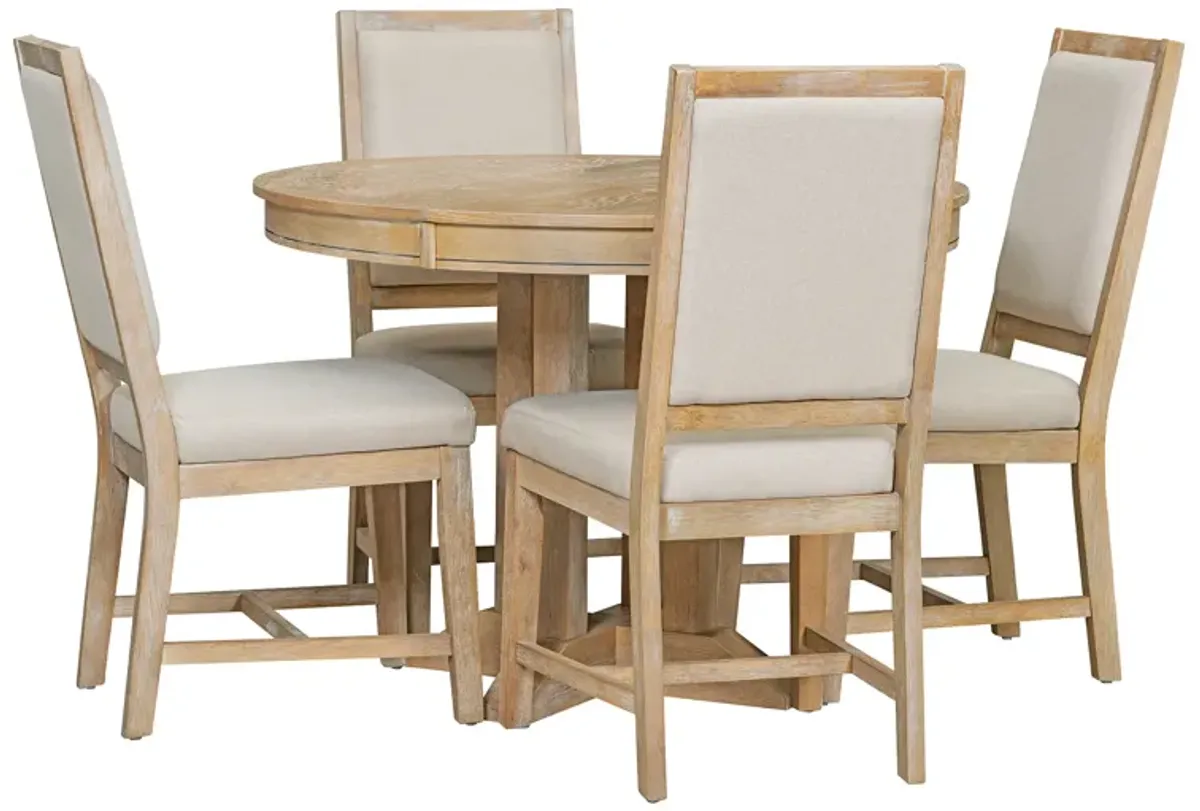 Merax 5-Piece Dining Set Extendable Round Table with Chairs