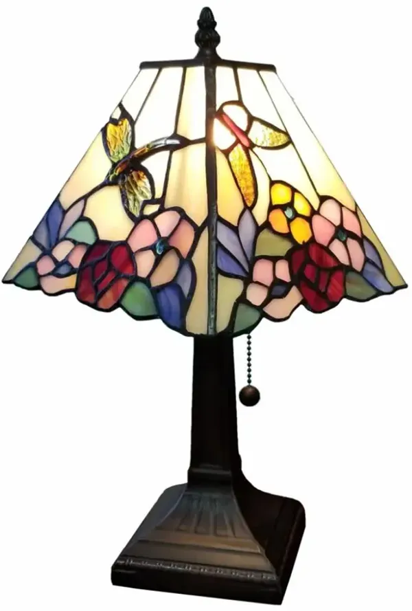 Hivvago 15" Dark Brown Metal Candlestick Table Lamp With Pink and Black Empire Shade