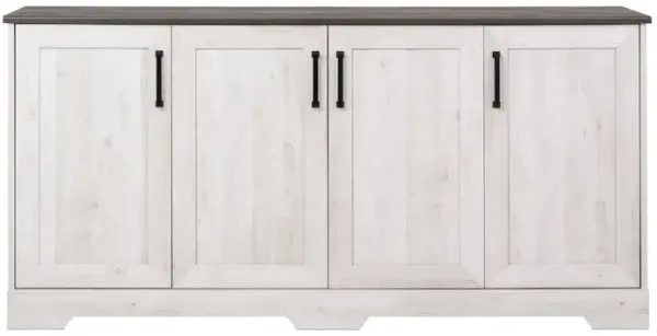 Prepac Rustic Ridge 4-Door Console Table Washed White Engineered Wood Sideboard