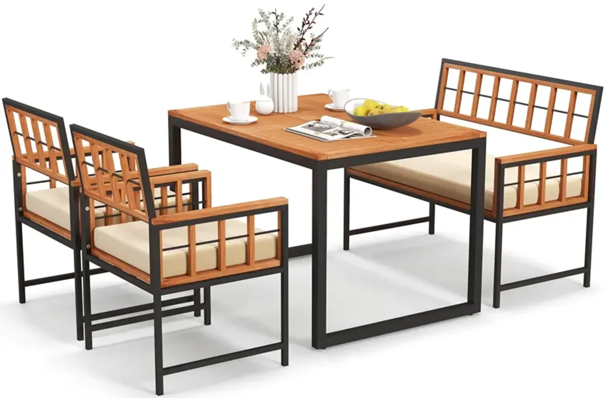 4 Pieces Acacia Wood Patio Dining Set with 1 Rectangular Table-Natural