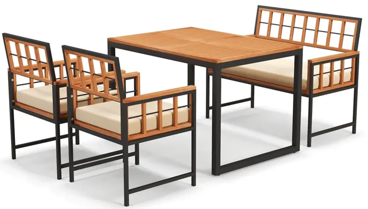 4 Pieces Acacia Wood Patio Dining Set with 1 Rectangular Table-Natural