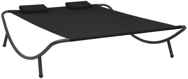 vidaXL Patio Lounge Bed - Weather-Resistant Oxford Fabric, Powder-Coated Steel Frame, Size 78.7" x 68.1" x 17.7", with Two Comfortable Pillows, Easy Cleaning, Ideal for Outdoor Use, Black