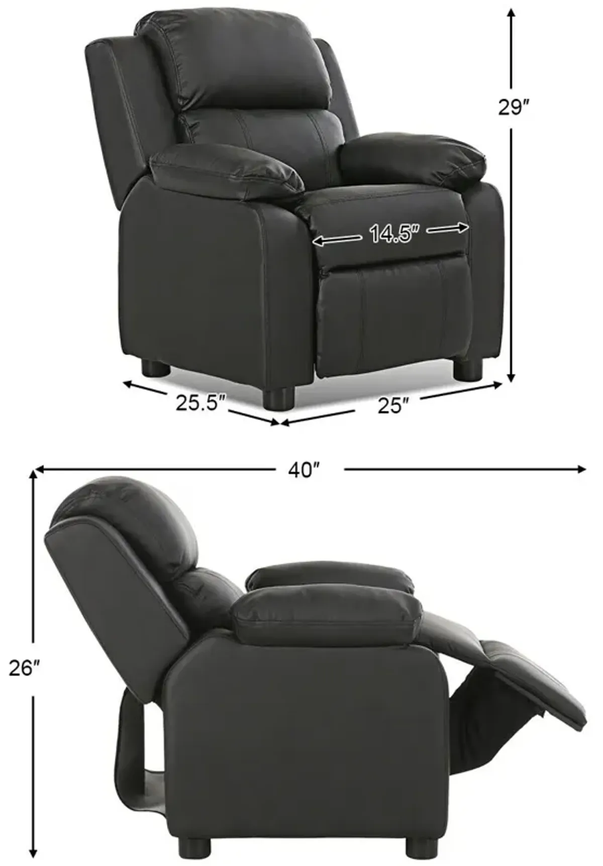 Kids Deluxe Headrest  Recliner Sofa Chair with Storage Arms