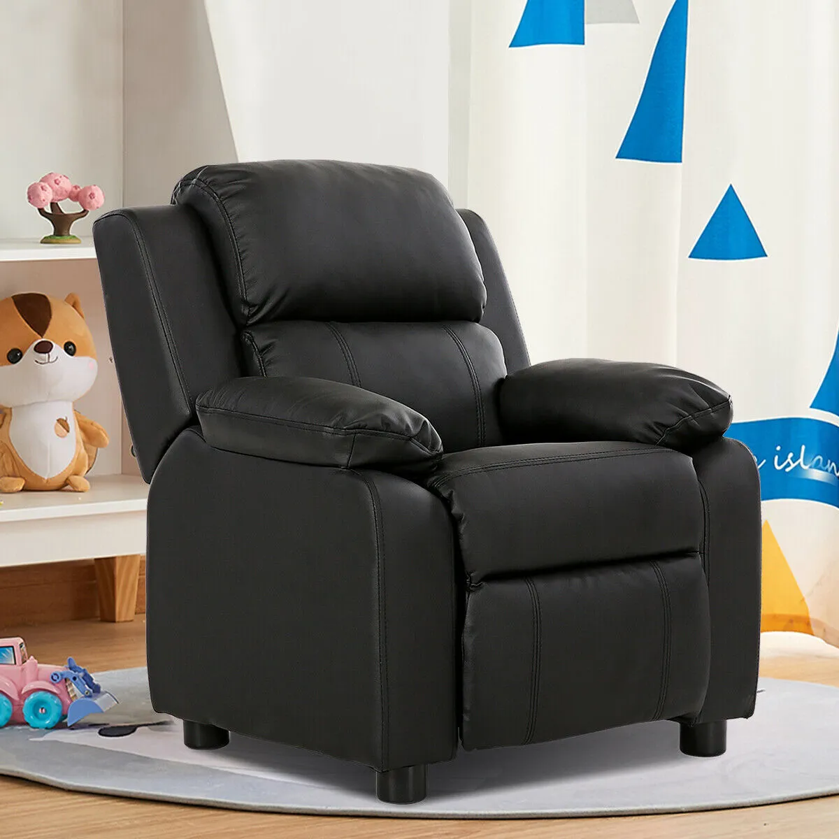 Kids Deluxe Headrest  Recliner Sofa Chair with Storage Arms