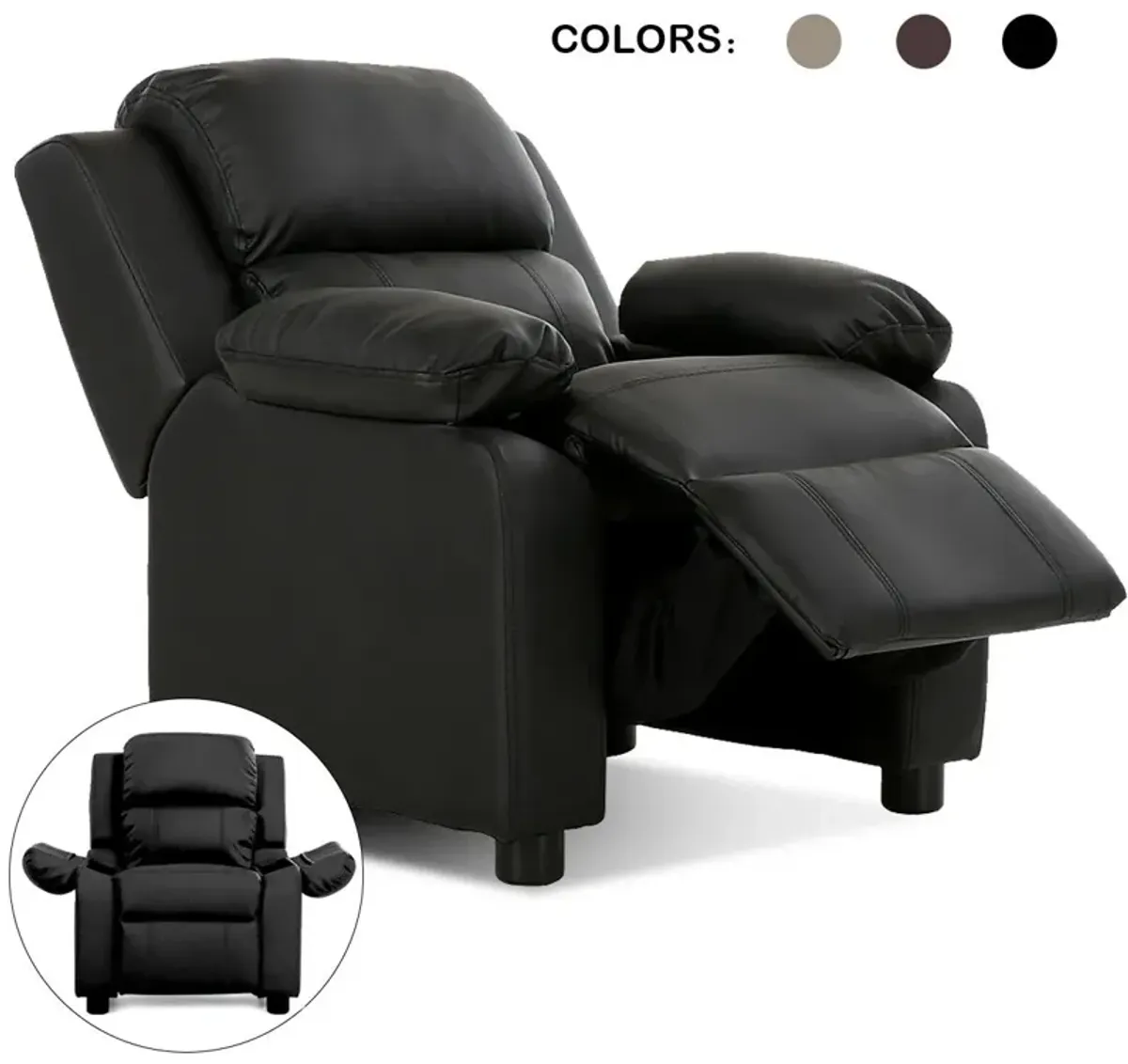 Kids Deluxe Headrest  Recliner Sofa Chair with Storage Arms