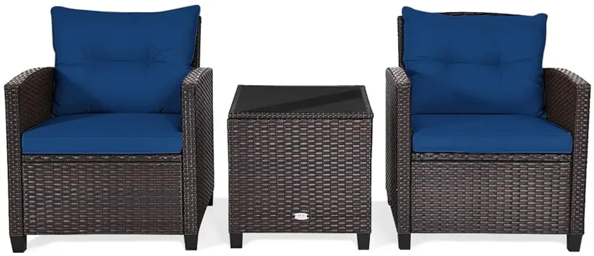 3 Pcs Patio Rattan Furniture Set Cushioned Conversation Set Coffee Table