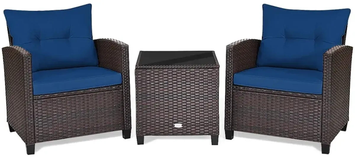 3 Pcs Patio Rattan Furniture Set Cushioned Conversation Set Coffee Table