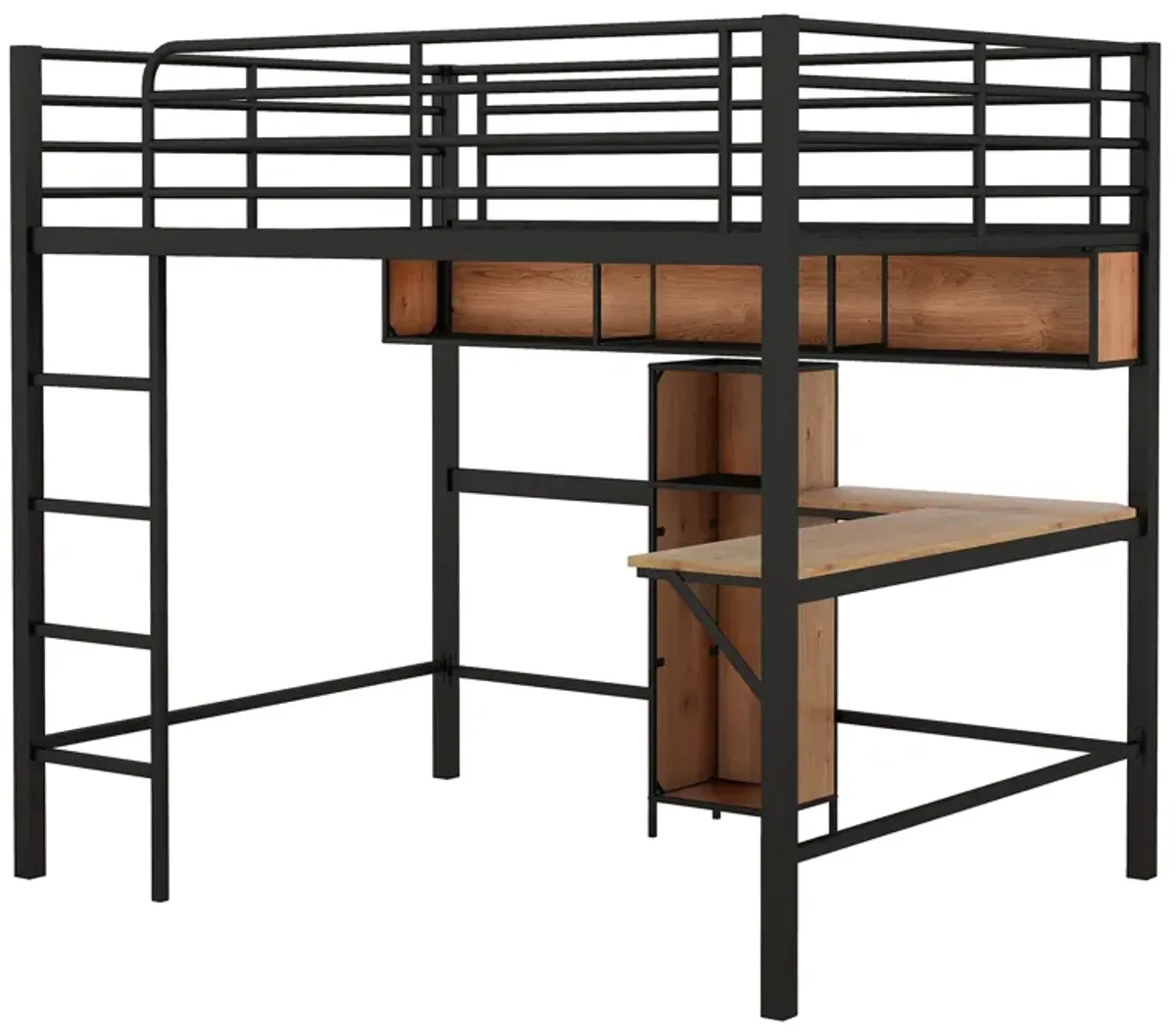 Merax Metal & Wood Loft Bed with L -shaped Desk