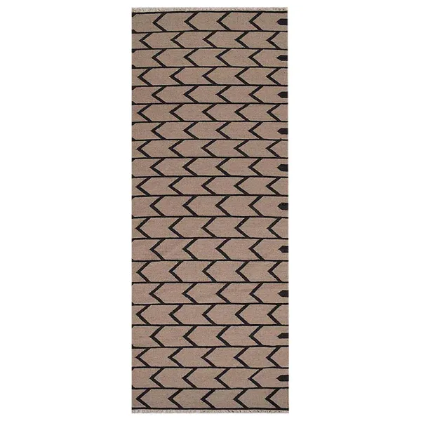 RUGSOTIC CARPETS HAND WOVEN FLAT WEAVE KILIM WOOL ECO-FRIENDLY AREA RUGS  - 3'x13', Runner Shape, Cream Charcoal Color, Contemporary Modern Design, Low Pile Handmade Rugs for Living Room (D00109)