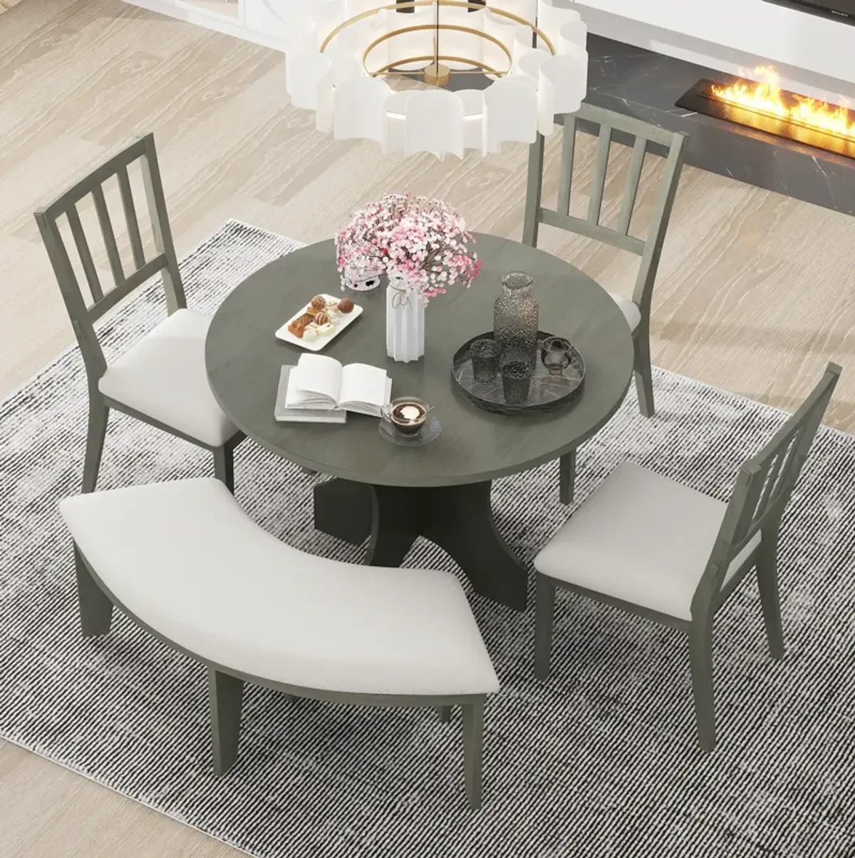 Merax 5-piece Rustic Charm Round Table Dining Set