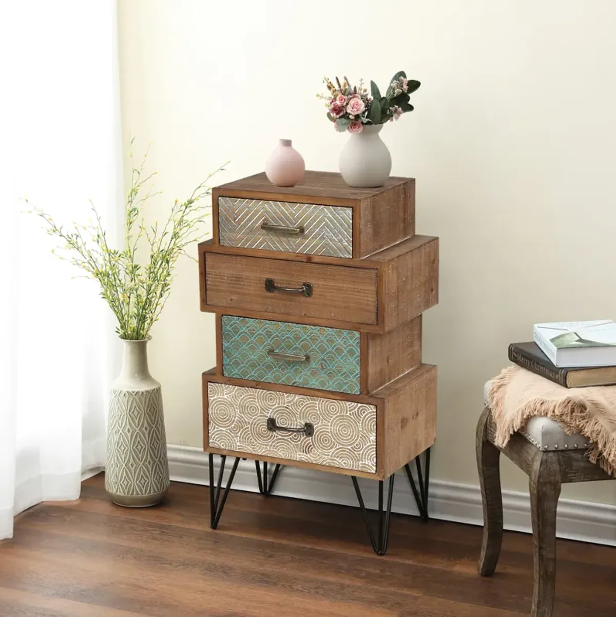 LuxenHome 4-Drawer 33.5" H x 18.9" W Wood Accent Chest