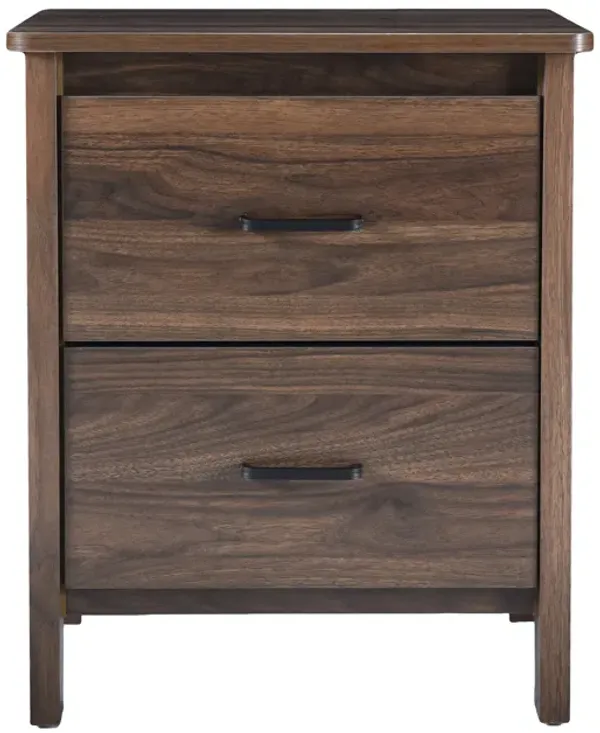 Nightstand, 2 Drawers, Bar Handles, 23 Inch Brown Moisture Resistant -Benzara