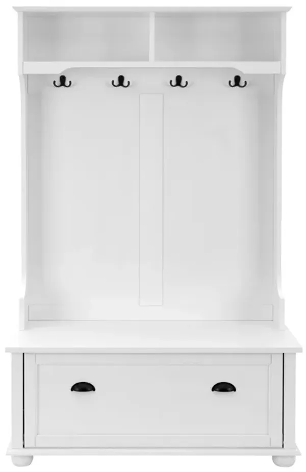 Streamdale Coastal Style White Hall Tree Bench with Shoe Cabinets