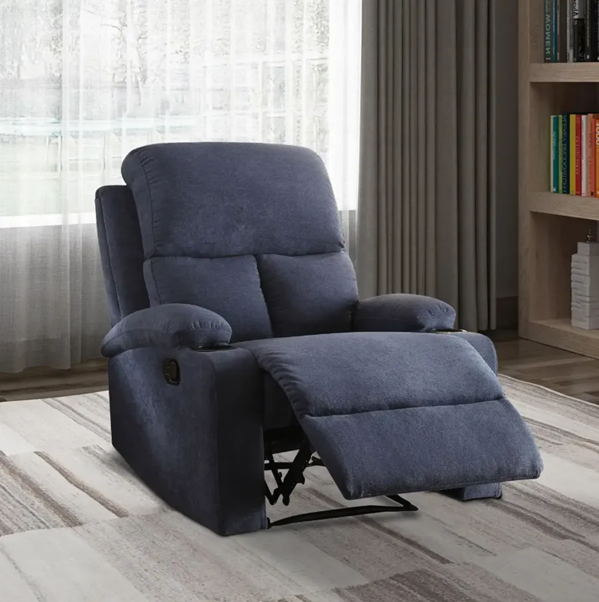 Rosia Comfy Recliner , Blue Linen-Benzara