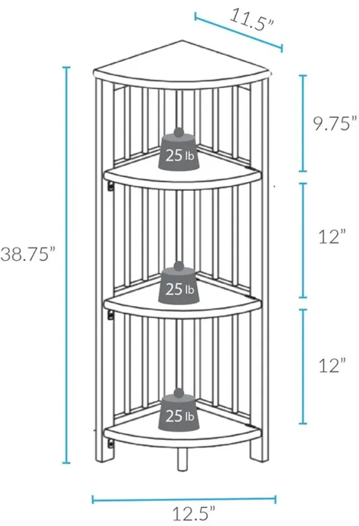 4-Shelf Corner Folding Bookcase - Truffle Brown