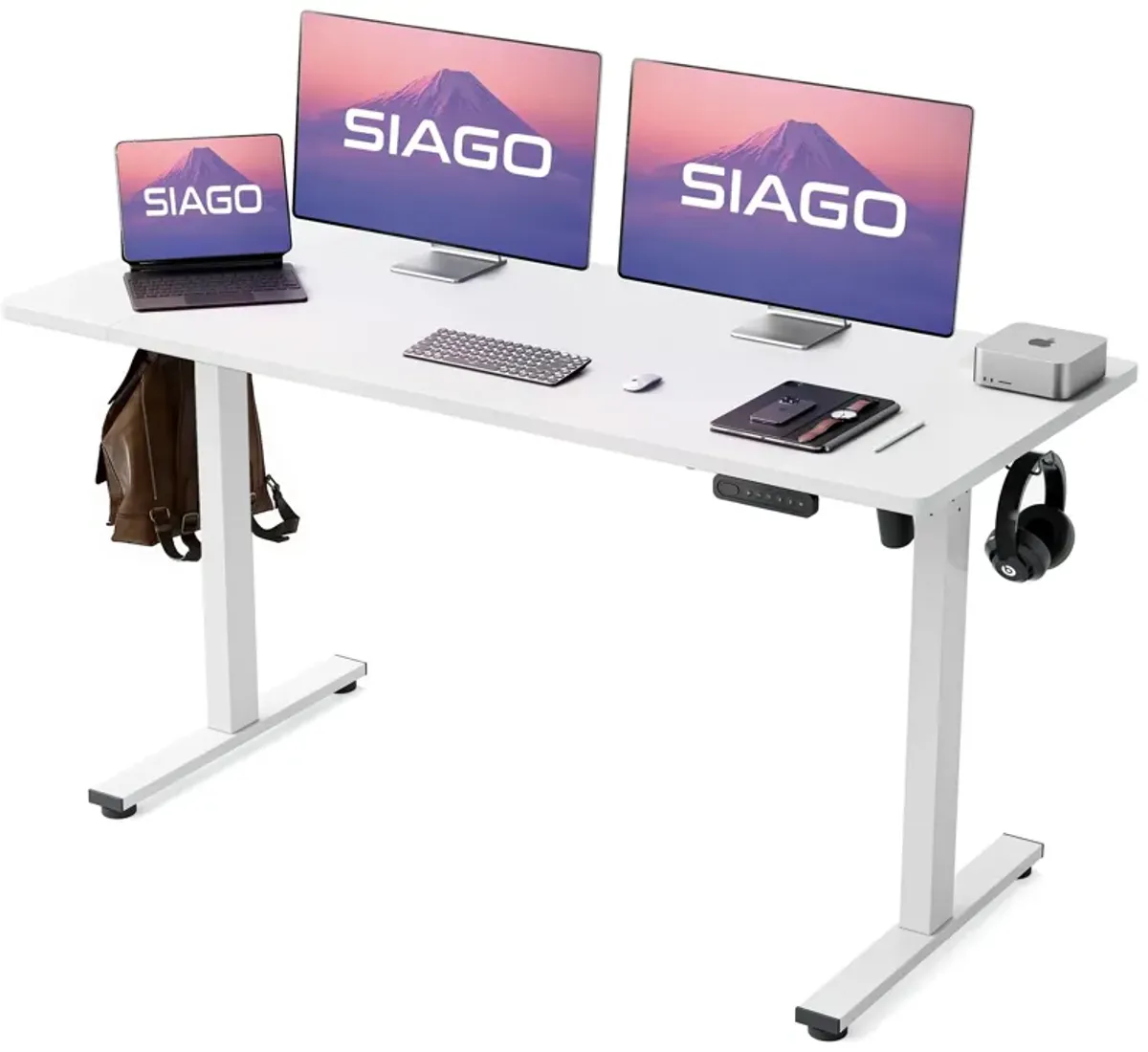 SIAGO Electric Standing Desk Adjustable - 63 x 24 Inch Sit Stand up Desk with Cable Management - 3 Memory Preset Adjustable Heig